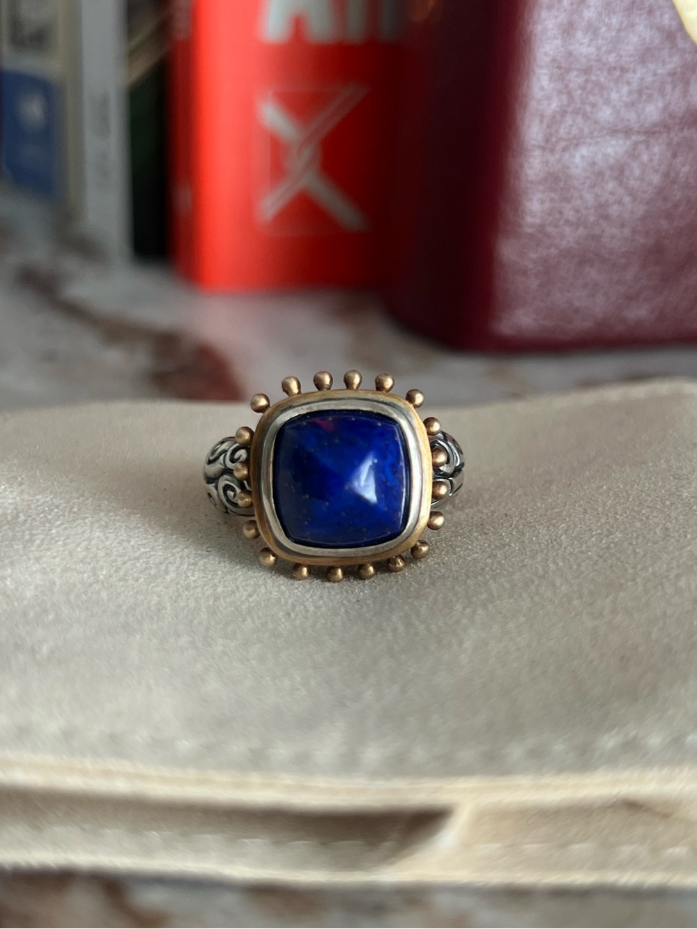Barbara Bixby 925 and 18K Gold Lapis Lazuli Swirl Accent Dome Ring 13.2g